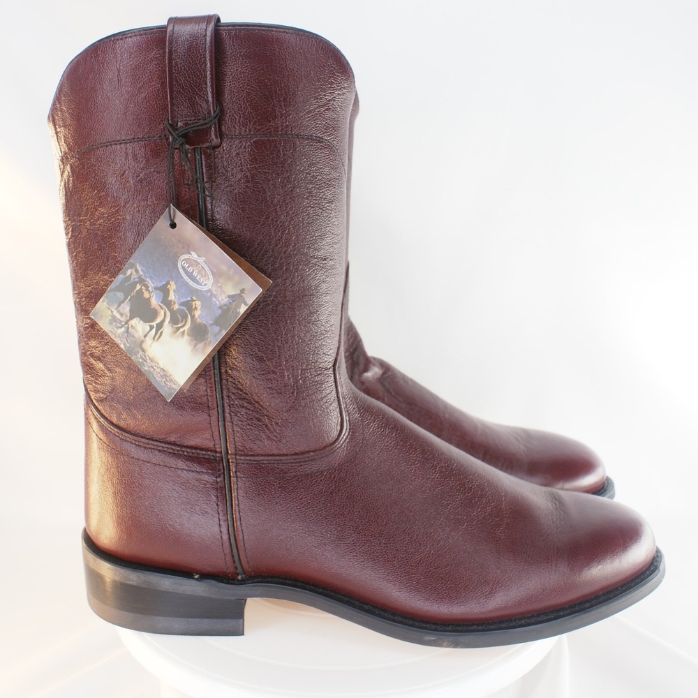 Old West Mens Leather Roper Western Boots Burgundy SRM4013 Size 12 EE Wide